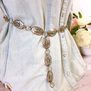 Vintage 70's Turquoise Silver Native American Concho Belt / Necklace